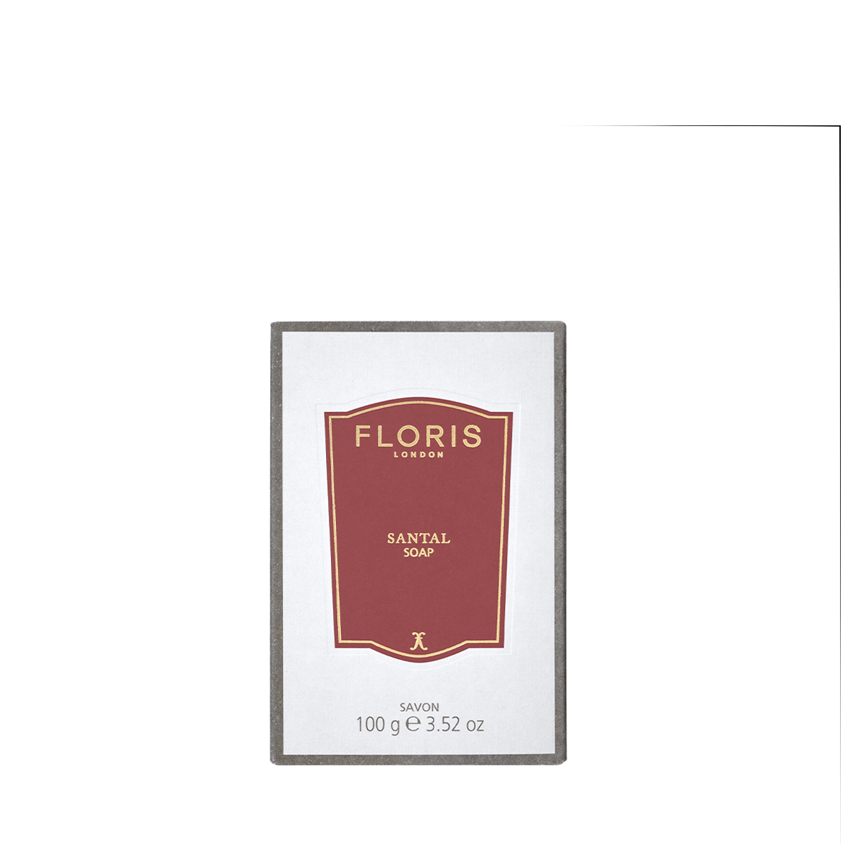 Floris London Santal - Luxury Soap, 100g, vegetable-based with shea butter, comes boxed in white with a red and gold label.