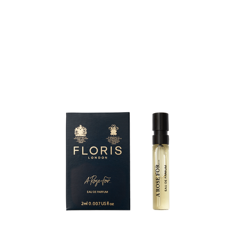 Black Floris London box with a small spray vial of A Rose For... - Eau de Parfum, your signature fragrance with a captivating rose scent.