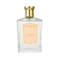 A clear Floris London bottle with a gold cap and peach label reads "Bouquet de La Reine - Eau de Toilette," a luxury fruity floral scent.