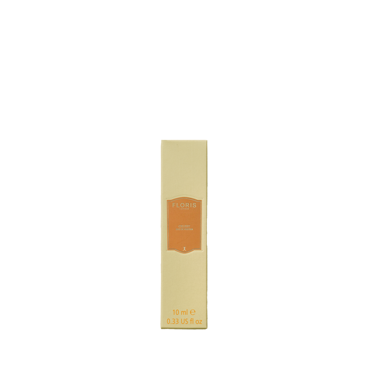 A small beige Floris London UK Celest - Eau de Parfum box, 10 ml, with an orange label, on a plain white background.