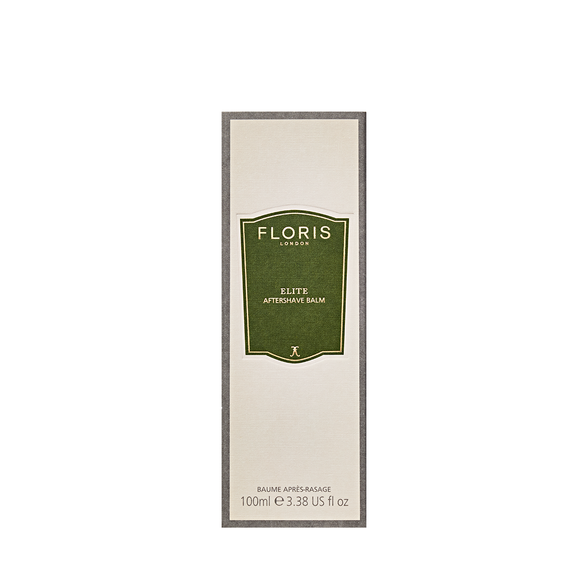Floris London Elite Aftershave Balm, 100ml, alcohol-free, in a box with a green and cream label on white background.