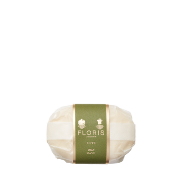 A wrapped bar of Floris London Elite - Luxury Soap with a green and gold label, displayed on a white background.