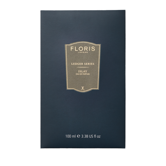 Floris London UK Islay Eau de Parfum, 100 ml, in a dark teal box with gold details and bergamot notes.