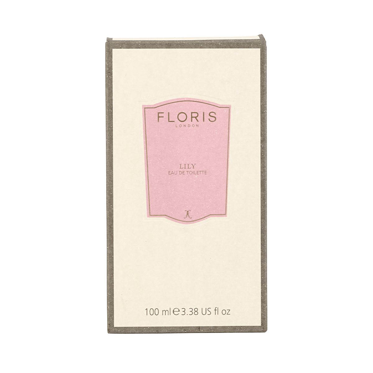 A 100 ml bottle of Floris London Lily - Eau de Toilette, an elegant floral scent with Lily of the Valley and white tea notes, in a pink-labeled box.