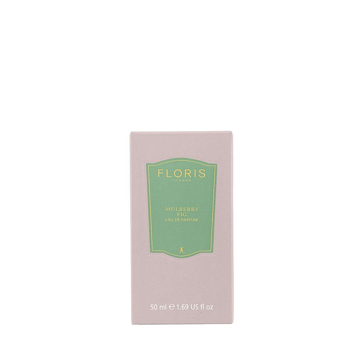 A pink Floris London Mulberry Fig Eau de Parfum box, 50 ml, with a green and gold label—ideal for fans of floral amber fragrances.