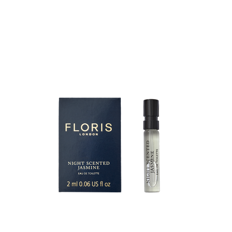 Floris London's Night Scented Jasmine Eau de Toilette captures enchanting jasmine nights under Minorcan lanterns and includes a box with a small spray bottle.