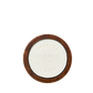 Floris London Santal Shaving Soap, embossed with the brand, sits in a classic wooden bowl, viewed from above against a white background.