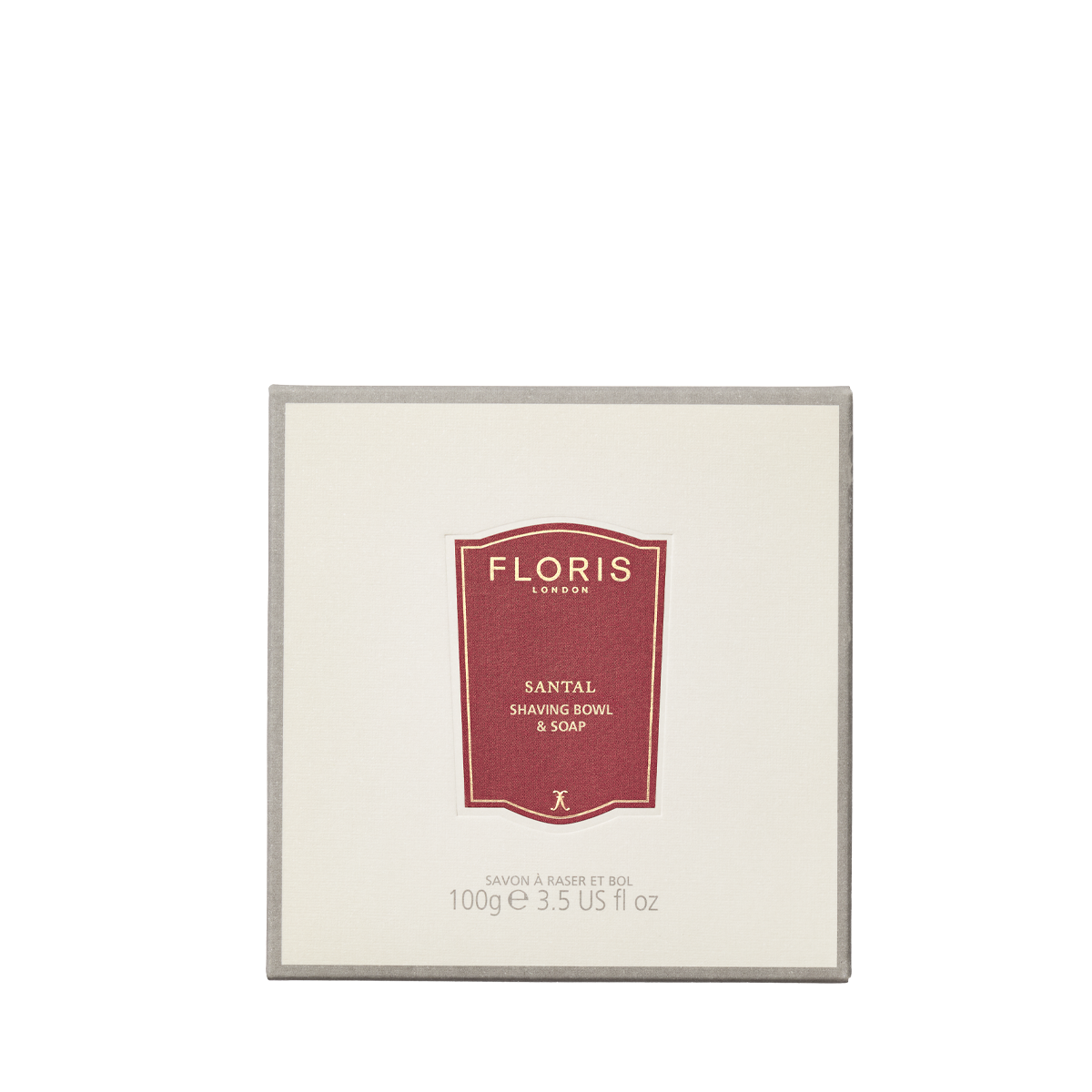 Floris London Santal - Shaving Soap & Bowl, 100g, in a classic wooden bowl with a red and cream label.