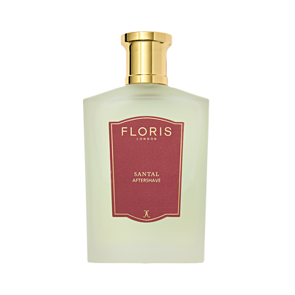 Floris London's Santal Aftershave 100ml features a gold cap and red label, offering the warm embrace of sandalwood.