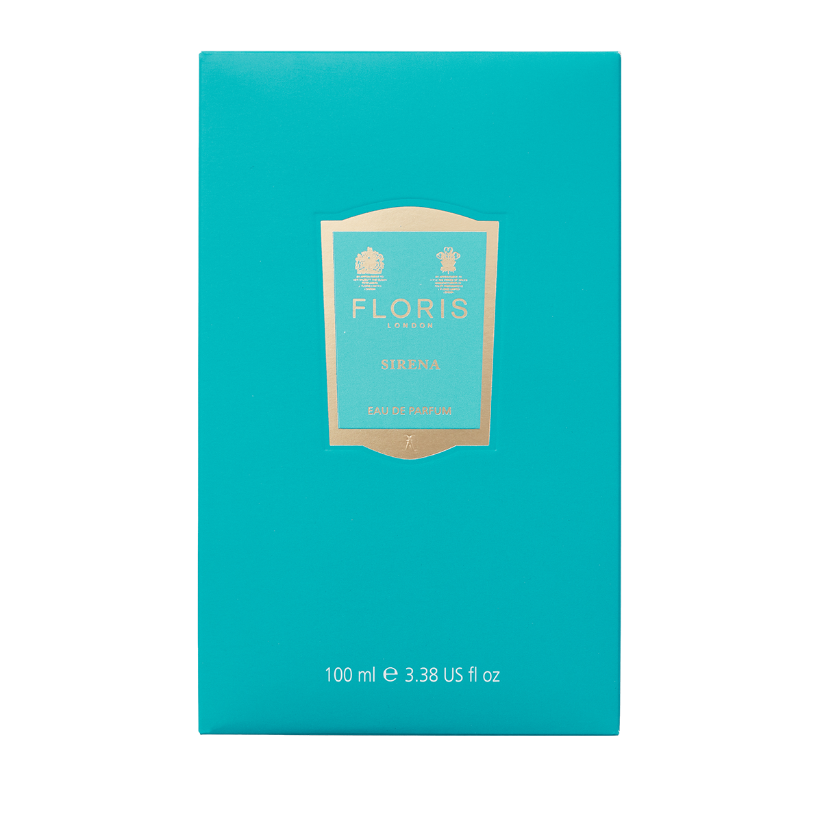 Teal Floris London's "Sirena" Eau de Parfum, 100 ml (3.38 oz), with a gold label, offers a floral scent that awakens the senses.