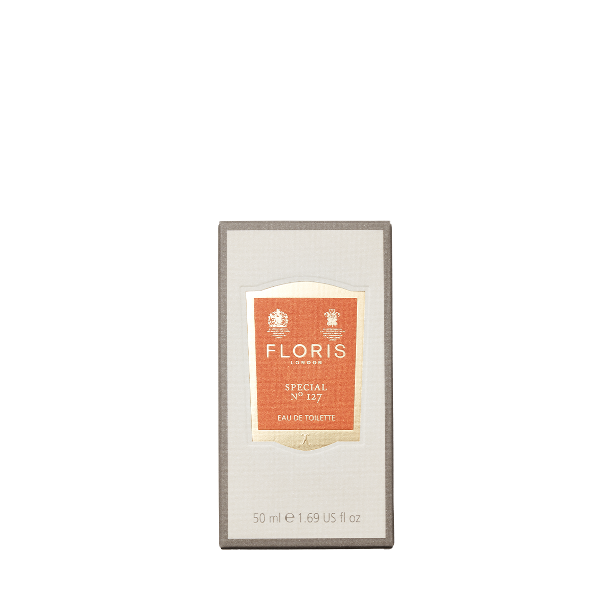 Floris London's Special No. 127 Eau de Toilette, 50ml, has an orange label with gold details and bergamot notes highlighting its historic elegance.