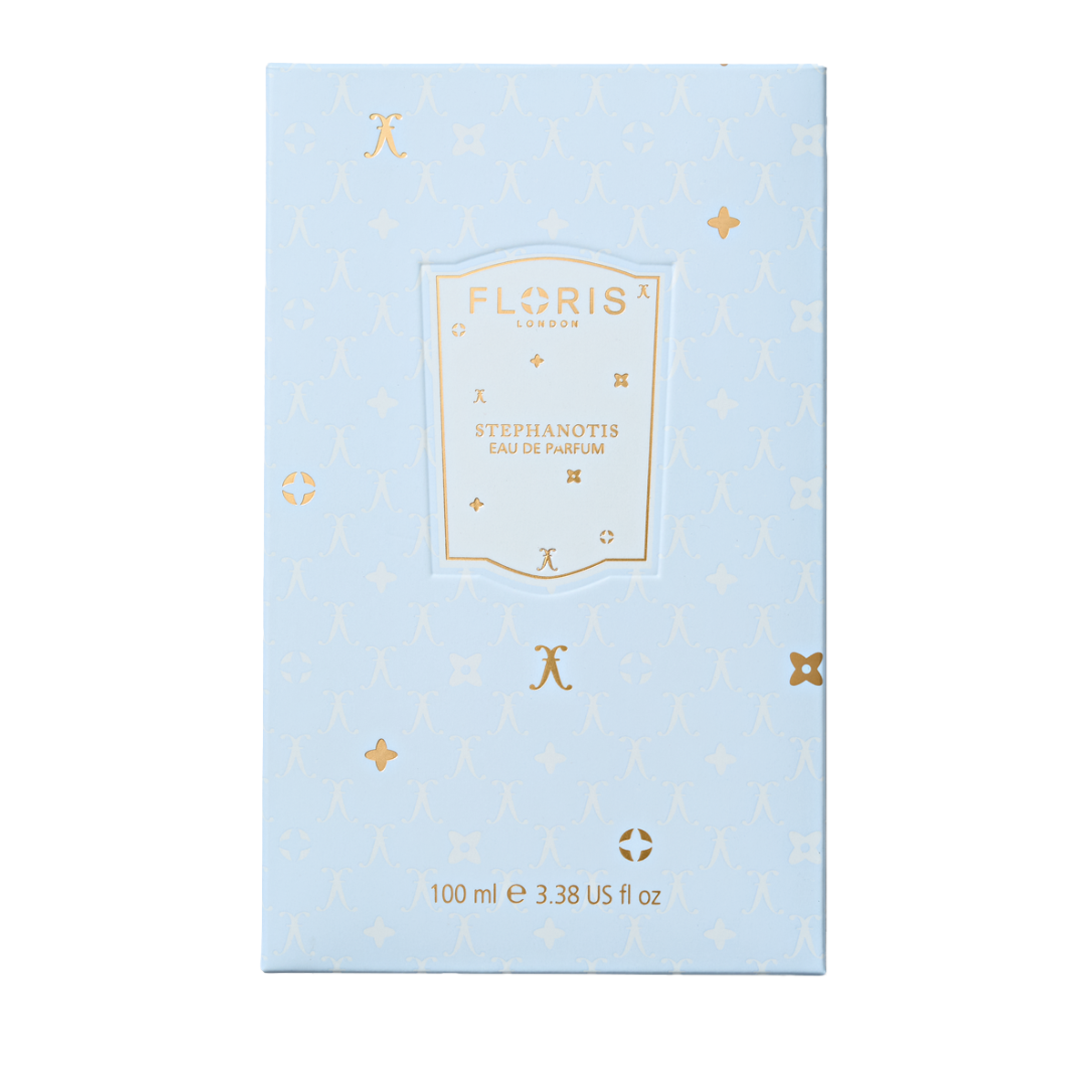 Light blue Floris London UK Stephanotis | Limited Edition perfume box with gold accents, 100 ml—a timeless floral scent with sophisticated notes.